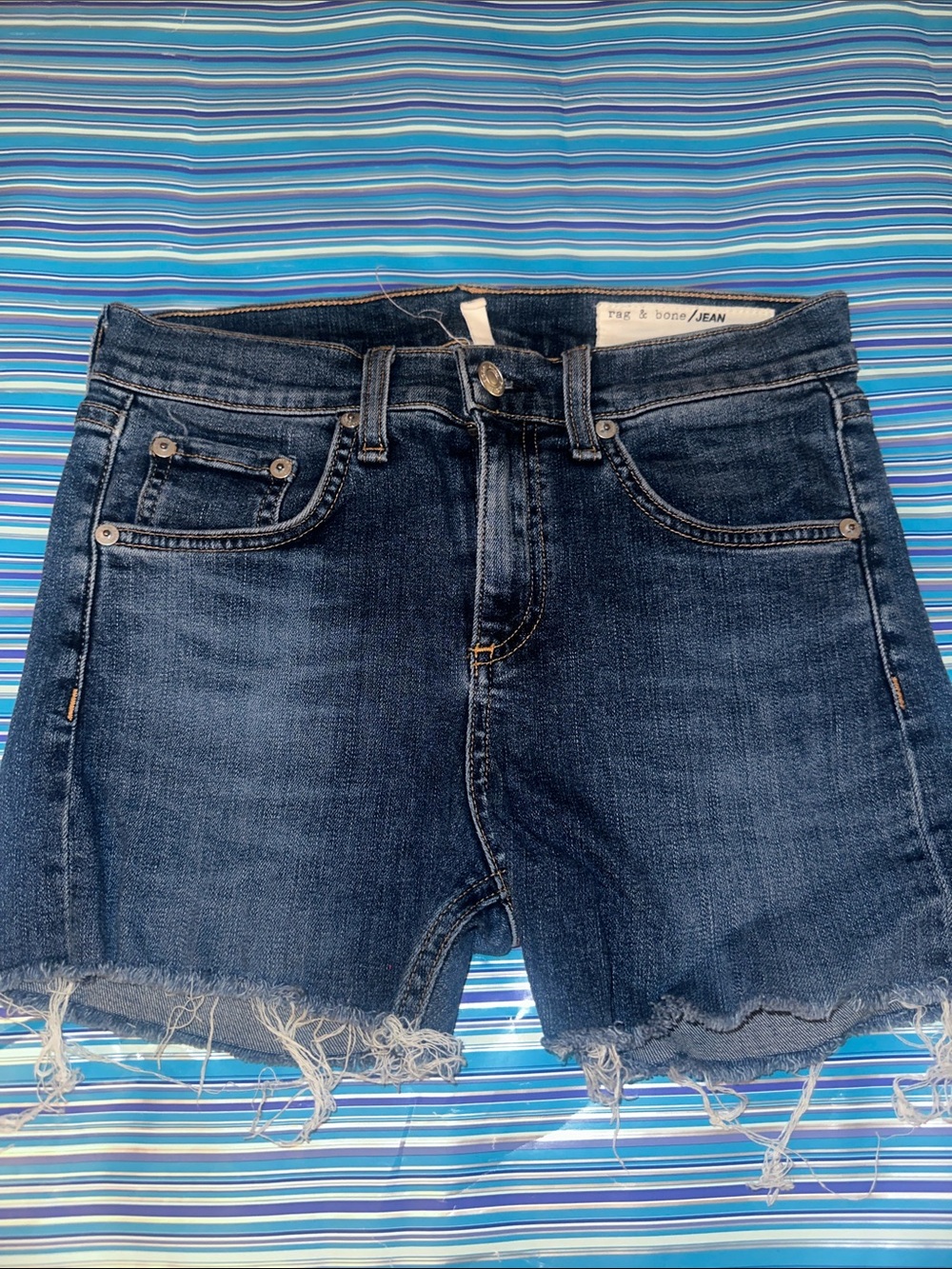 rag & bone Mid Wash Distressed Denim Cutoff Shorts